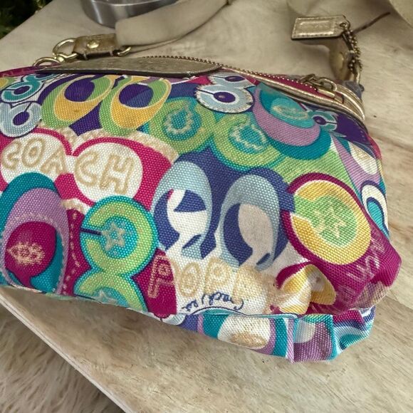 Coach Poppy Multi Color Nylon Baguette Crossbody Bag Purse - Picture 2 of 8